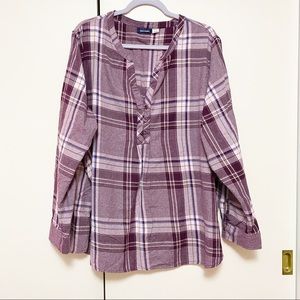 Basic Editions Purple Plaid Long Sleeve Top Plus 3x